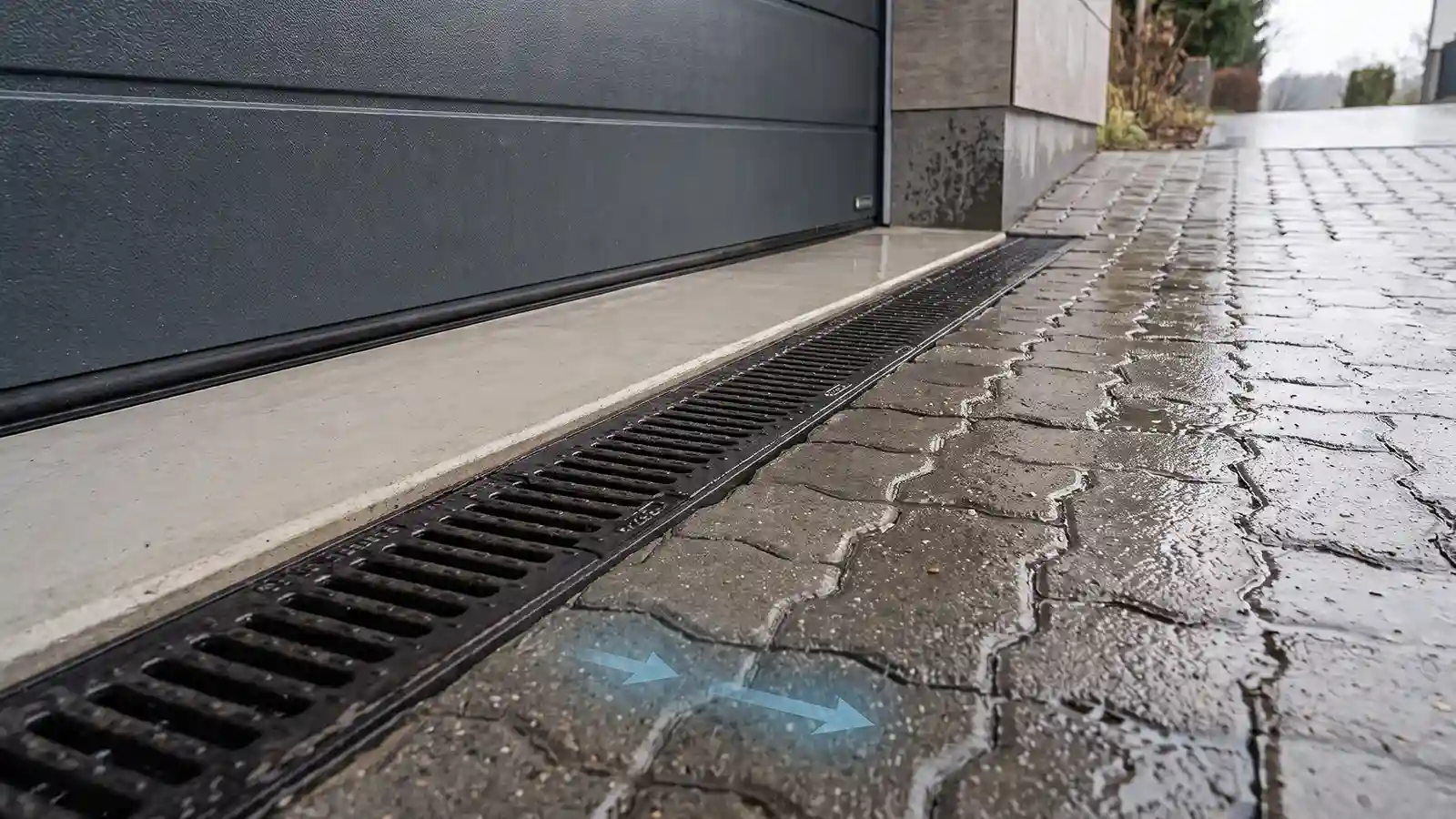 Odwodnienie liniowe przed garażem w kostce brukowej